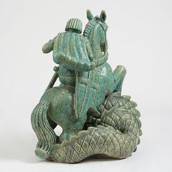 Gunnar Nylund, 'Saint George and the Dragon', a monumental stoneware sculpture, Rörstrand, Sweden, mid 1900s.