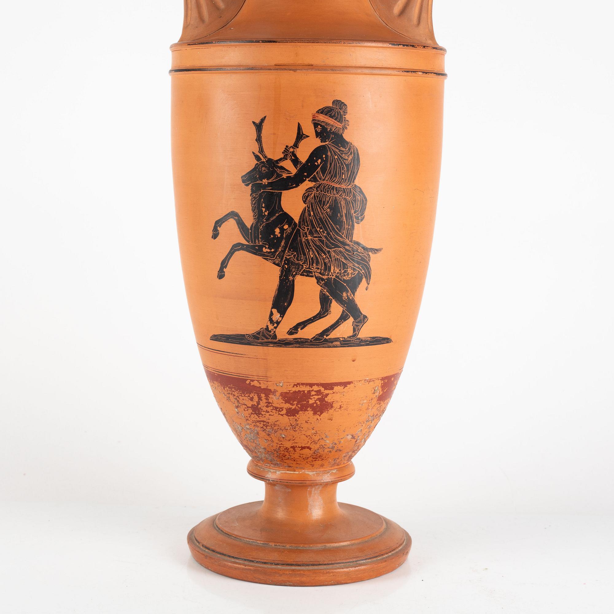 An amphora, terracotta  by Lauritz Hjorth, Bornholm, probably 1860s.