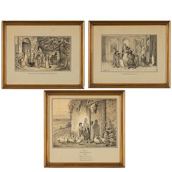 Jenny Nyström, three drawings, fairy tale motifs.