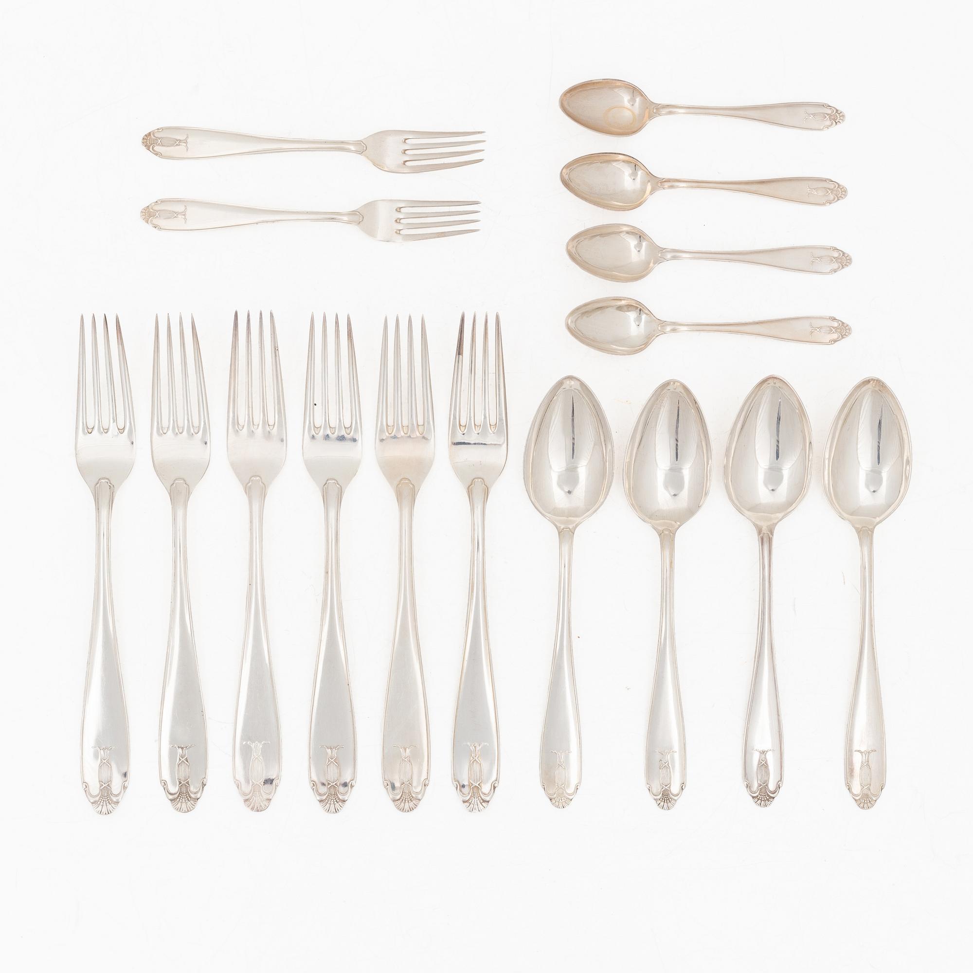 Guldsmedsaktiebolaget (GAB), Bestickdelar, 16 st, silver, modell Vasa, Stockholm 1939.