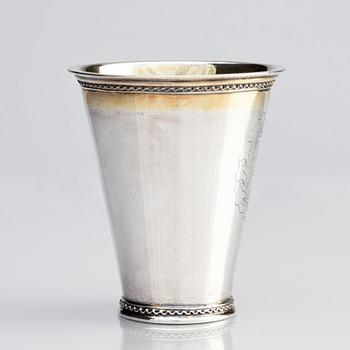 A Swedish early 18th century parcel-gilt silver beaker, mark of Caspar Cron, Malmö 1716.