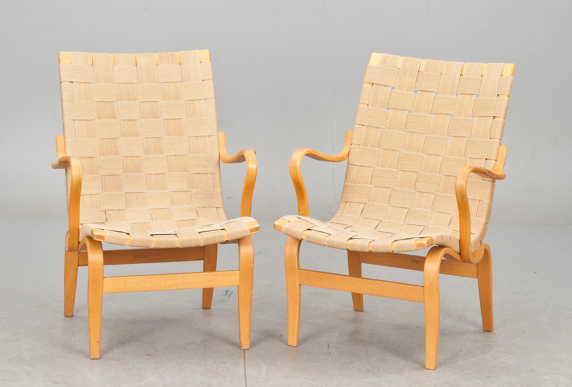 FÅTÖLJER, ett par, "Eva", Bruno Mathsson, 1970-talet.