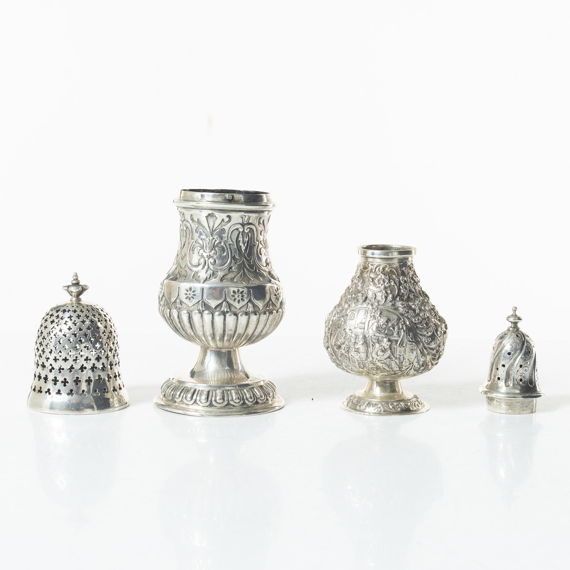 Two silver shakers, including with mark of JL Hultman, Stockholm 1949.