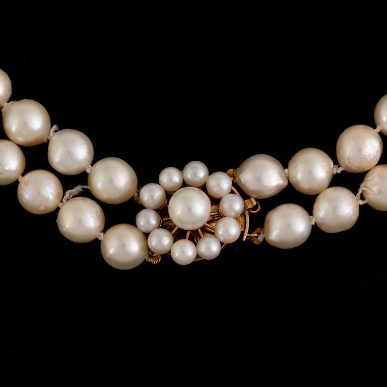 A two strand cultured pearl necklace.