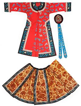 1342. DRÄKTDELAR, tre stycken, textil och päls. Sen Qing dynastin (1644-1912).