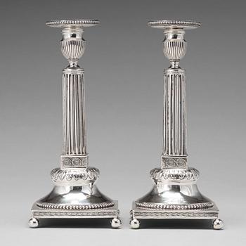 131. A pair of Swedish 18th century silver candlesticks, mark of Johan Ekholm, Stockholm 1793.