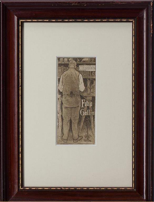 AKSELI GALLEN-KALLELA, exlibris, plåtsignering och datering 1897.