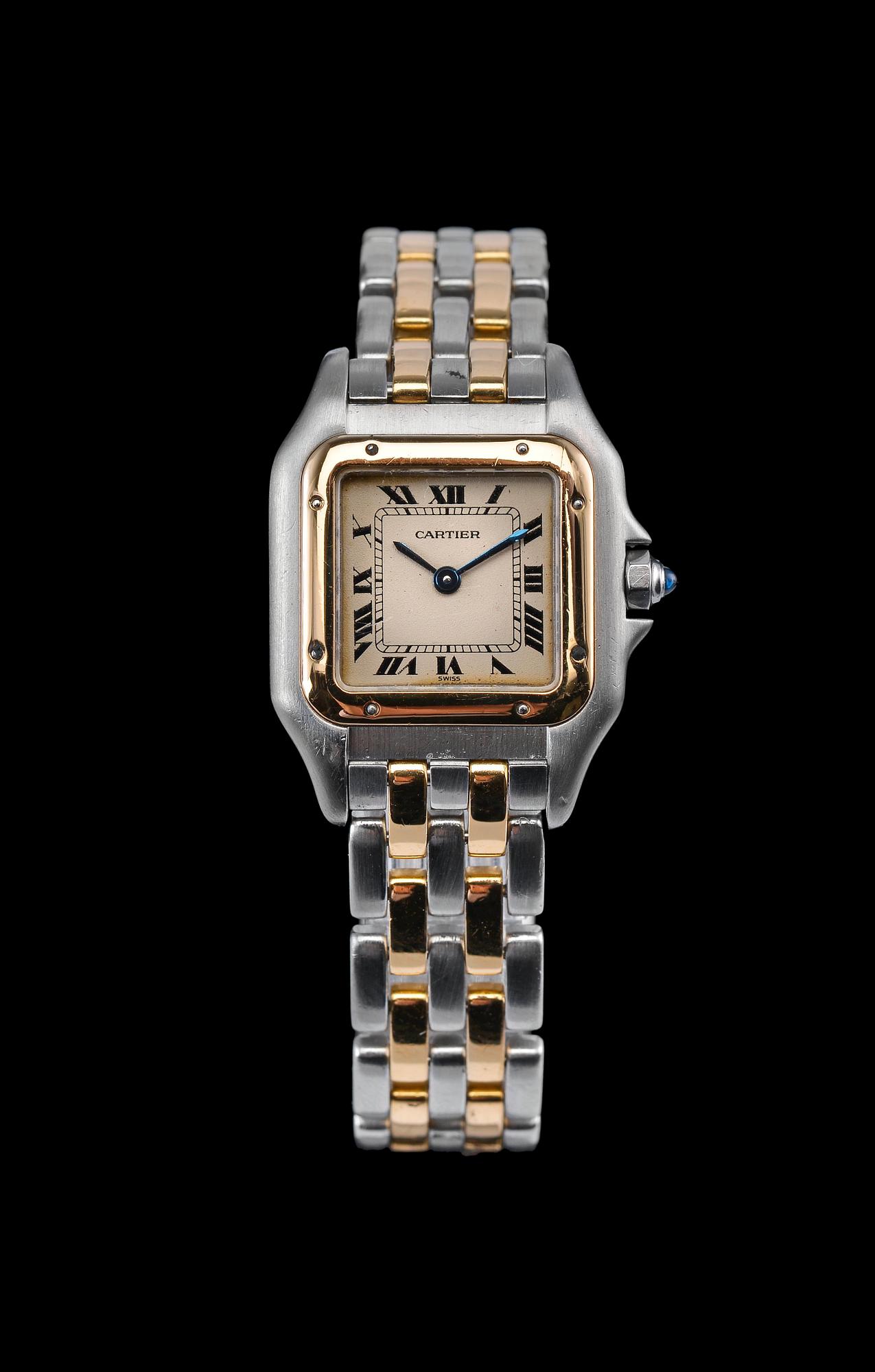 NAISTEN RANNEKELLO, Cartier Panthere 166921, 18K kulta, teräs kvartsikoneisto. No.048982.