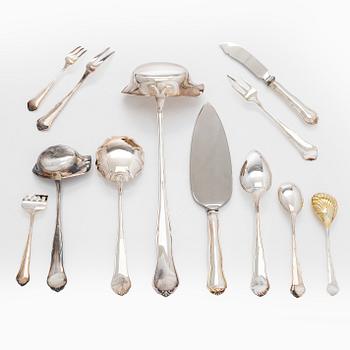 Erä ottimia ja aterimia, 21 kpl, "Chippendale", Auran Kultaseppä Turku ja Kultakeskus Hämeenlinna 1970-1980-luku.