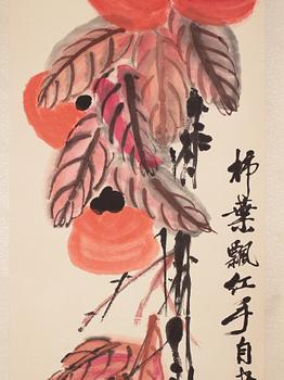 Qi Baishi, a woodblock print after, Persimmon fruits, later part of the 20th century.