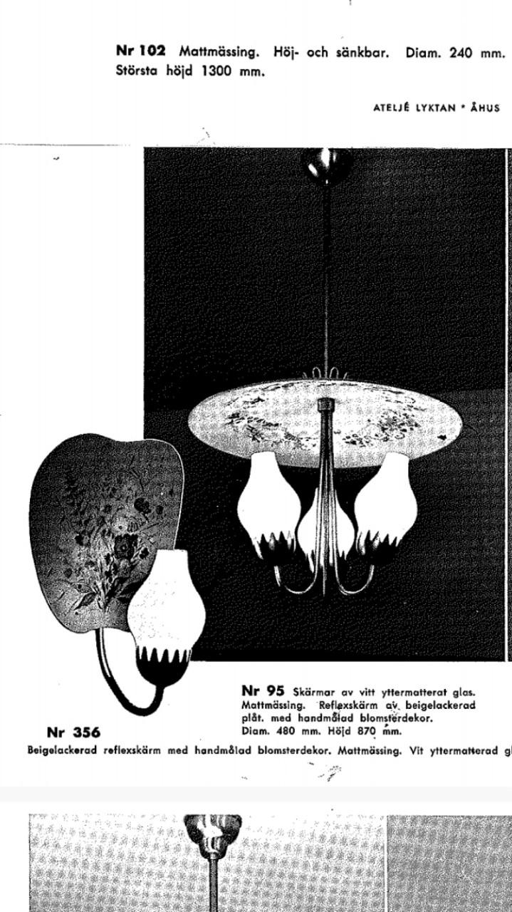 Hans Bergström, a ceiling lamp, model "95", ateljé Lyktan, Sweden 1940-50s.
