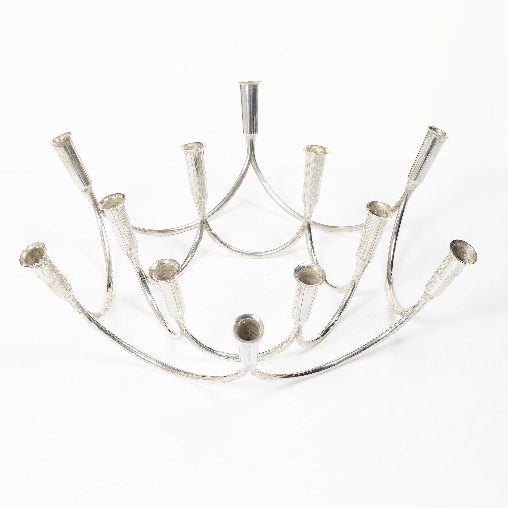 Eigil Jensen, candelabrum, 2 pieces, sterling silver, A Michelsen, Denmark, 1957–58.