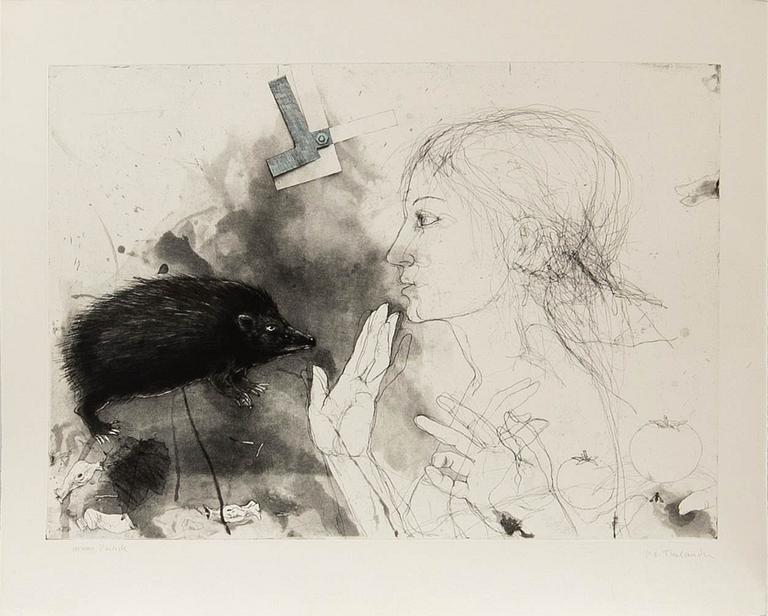 PG Thelander, Woman with Hedgehog.
