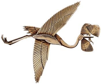 663. A Wiwen Nilsson gilt sterling brooch of a crane,