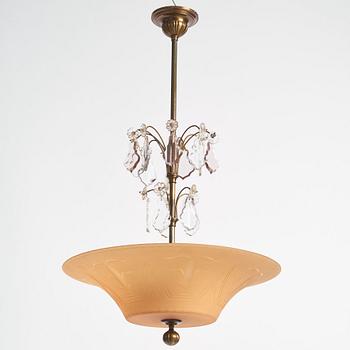 Edward Hald, & Erik Tidstrand, a ceiling lamp, Orrefors & Nordiska Kompaniet, 1920s-30s.