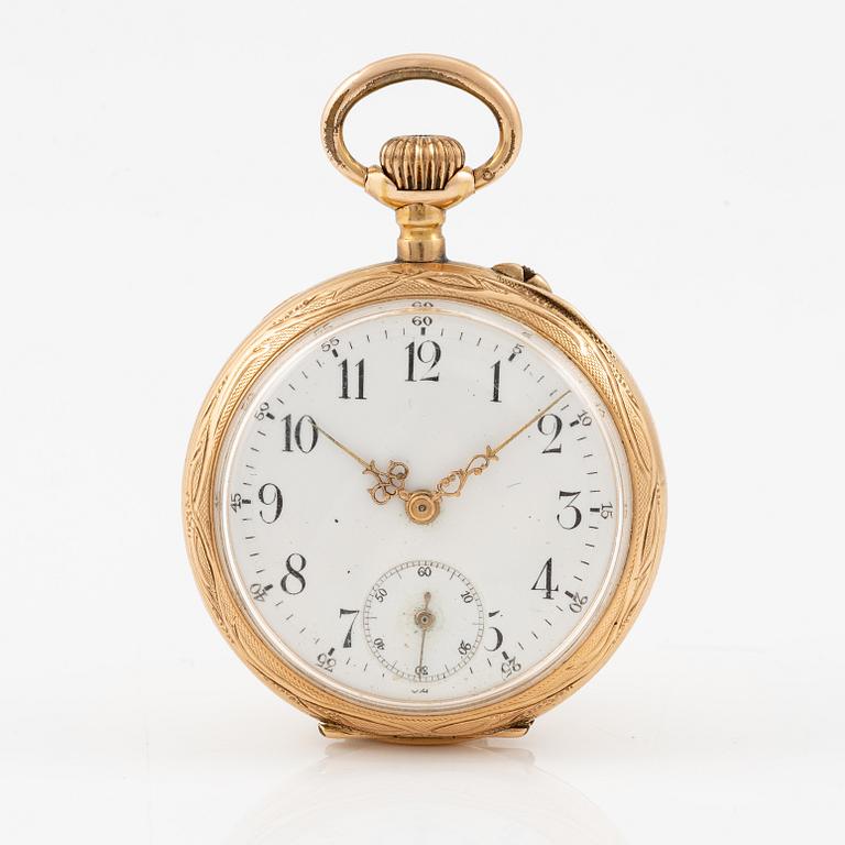 Pocket watch, 14K gold, with stand, 33.5 mm.