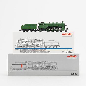 Märklin, two steam locomotives, model no 33182 & 37846, gauge H0, in boxes.