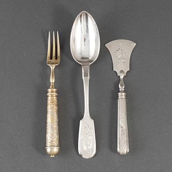 3 russian silver cutlery, late 19th century.