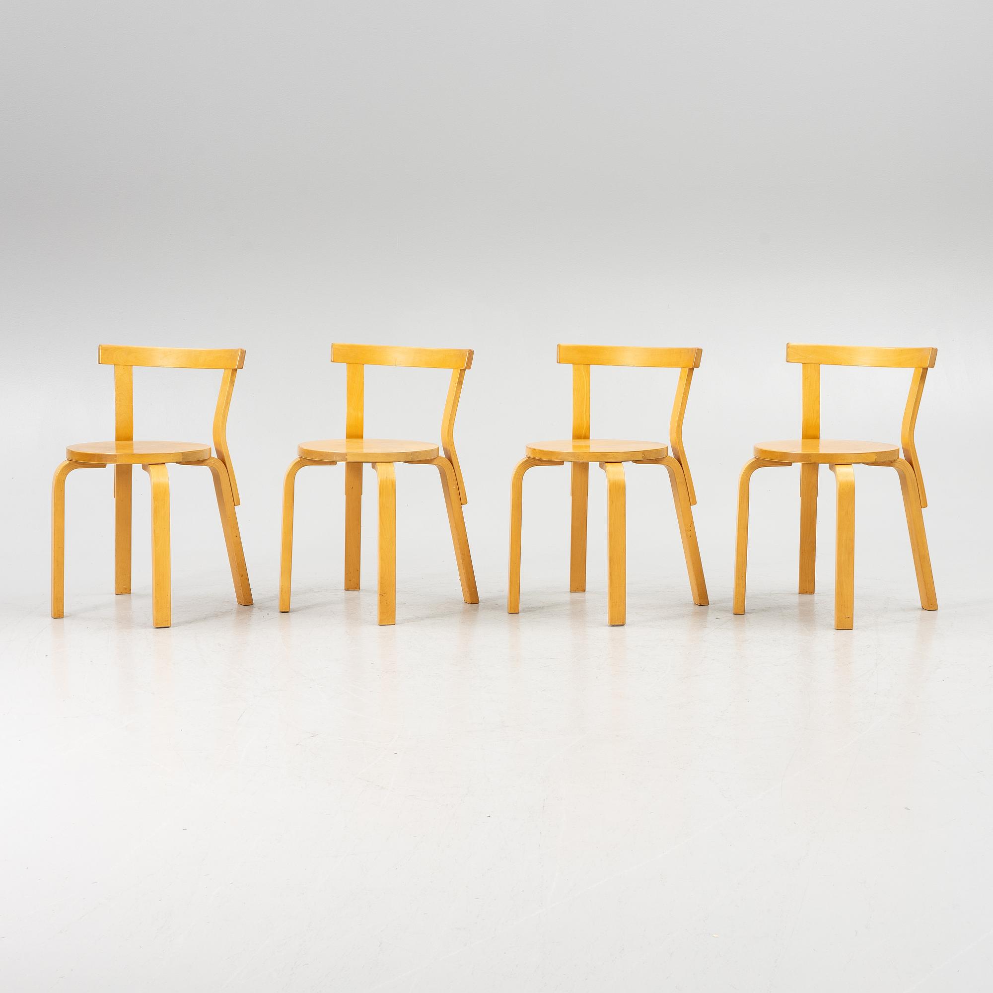 Alvar Aalto, chairs, "68", set of 4, Artek, Finland.