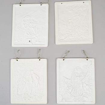Four lithphane plaques, 19th century.