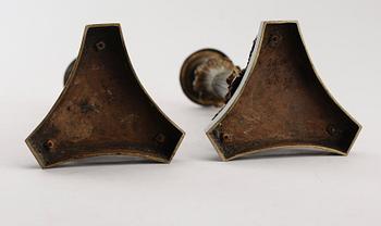 LJUSSTAKAR, 1 par, brons, senempire, 1800-talets första hälft.