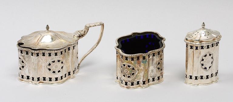 PARTI SILVER, 3 delar, senempir, England, 1800-tal.