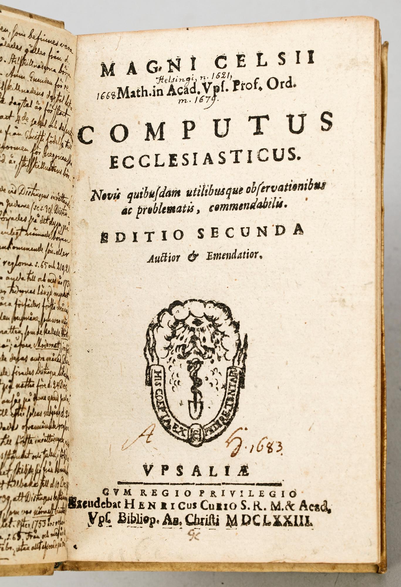 BOK, "Computus Ecclesiasticus..." av Magnus Celsius, Uppsala 1673.