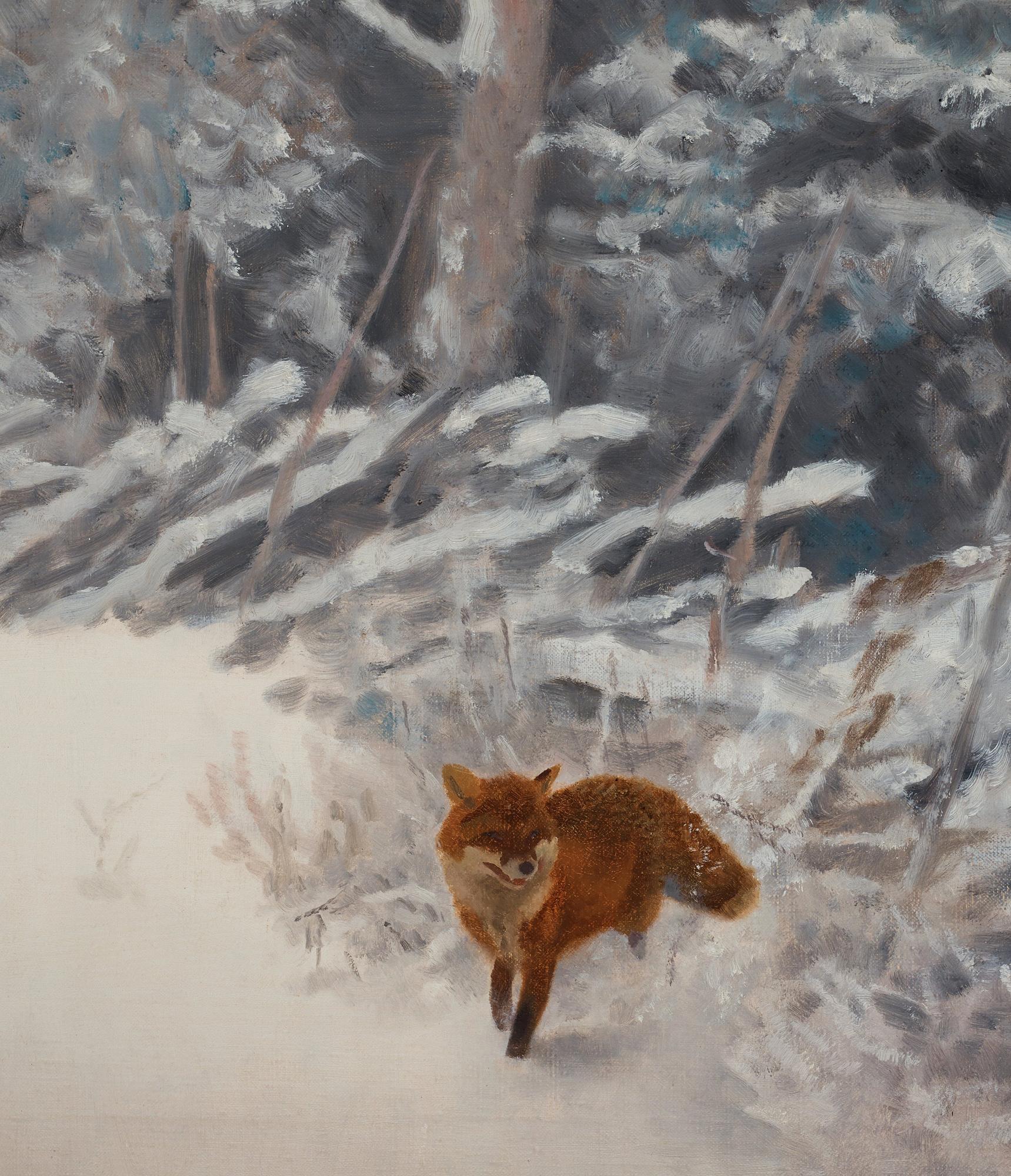 Bruno Liljefors, Winter landscape with fox.