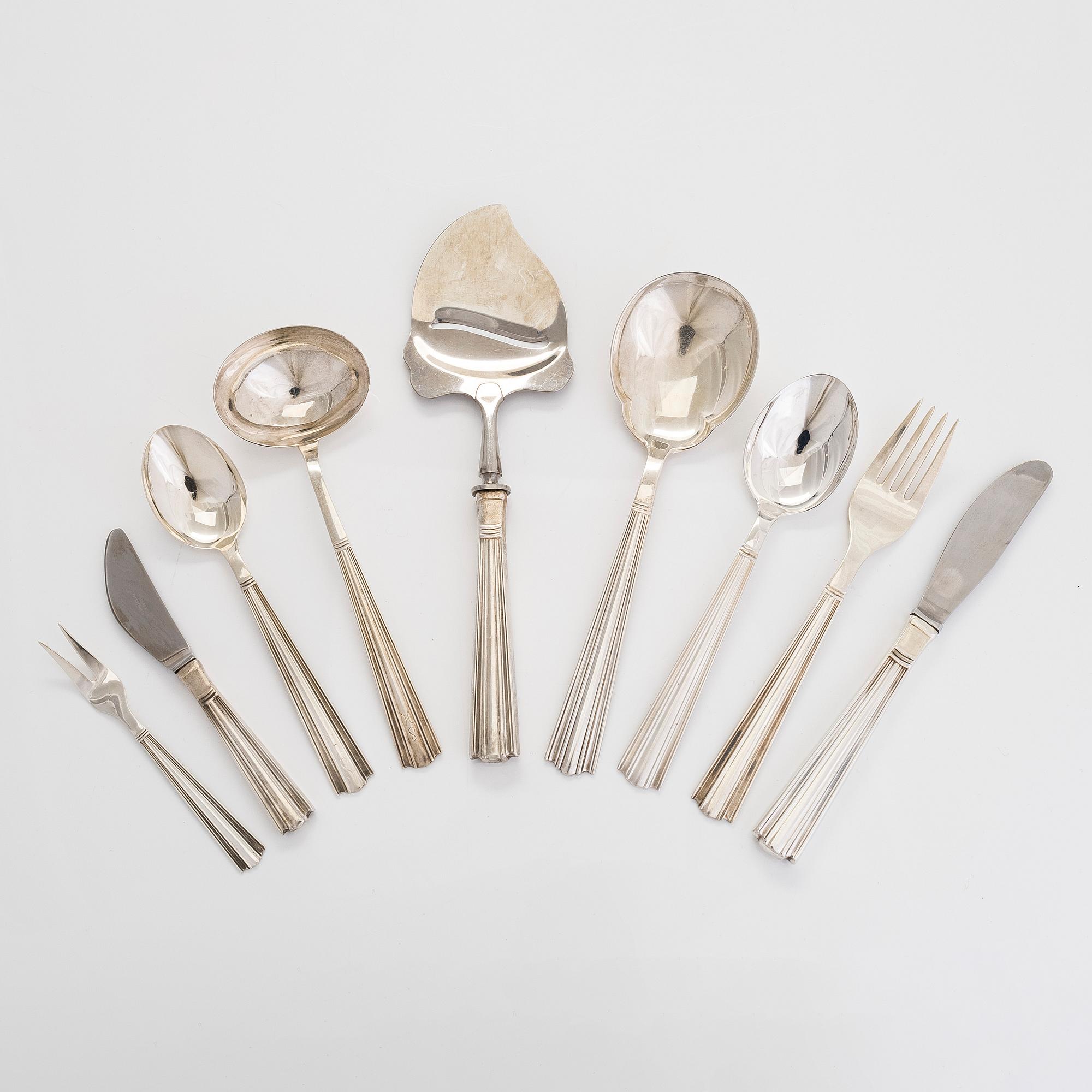 Holger Rasmussen, Bestickuppsättning, 46 delar, silver (916), "Margit", Hopeatehdas, Helsingfors 1956-68.