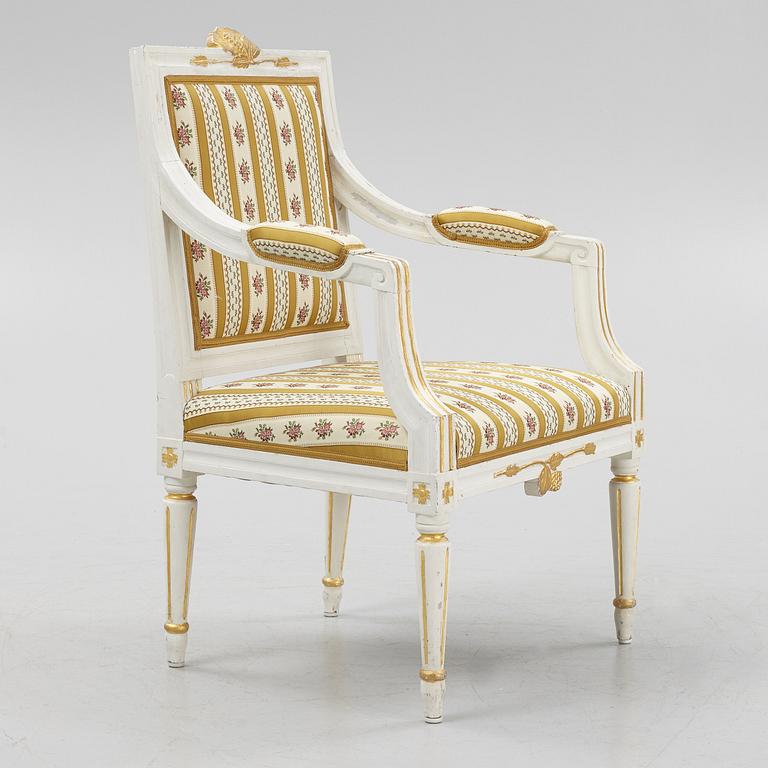 A Gustavian open armchair, late 18th century.