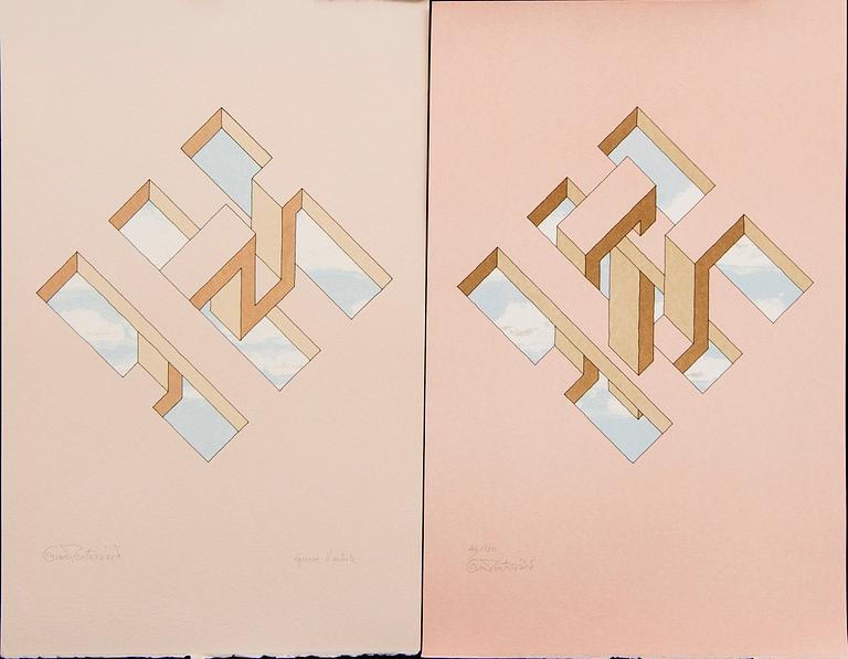 Oscar Reutersvärd, färglitografier fyra st, signerade 46/120 samt EA.