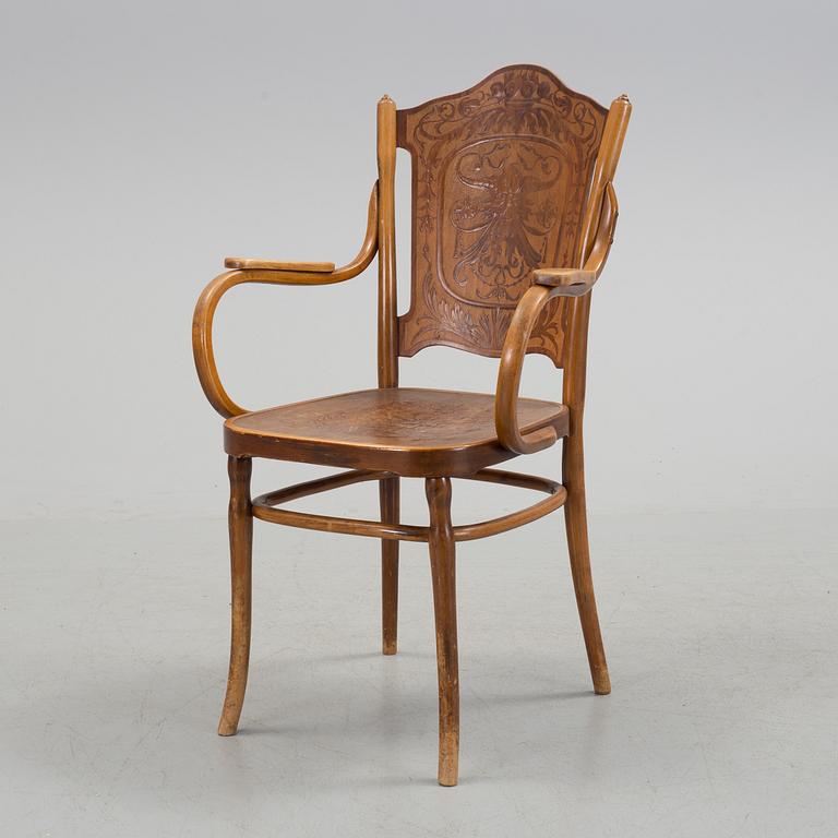 AN ART NOVEAU ARMCHAIR. Signed with label, Jacob & Josef Kohn, Wien.