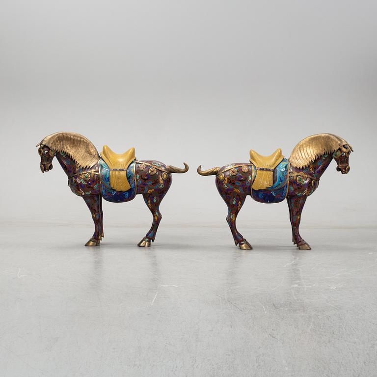 A pair of chinese Cloisonné sculptures, of moden manufacture.