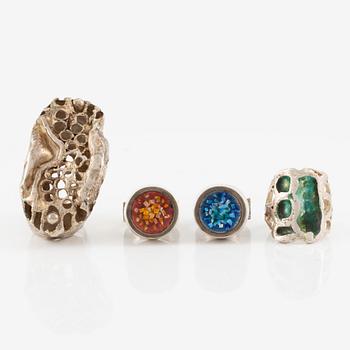 Lars Arby, four rings, sterling silver and enamel, Gothenburg 1966 and 1976.