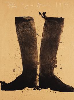 222. Jim Dine, "Silhouette black boots on brown paper".