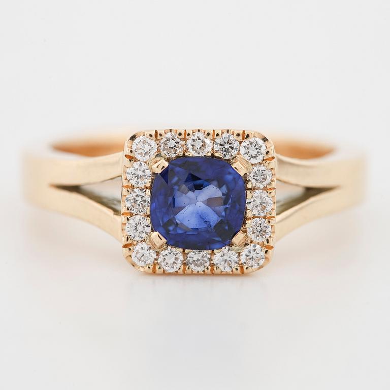 Sapphire and brilliant-cut diamond ring.