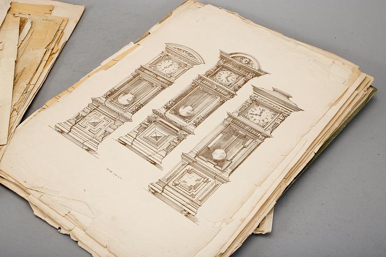 MÖBELPLANSCHER, ca 60 stycken, nyrokoko och nyrenässans, Tyskland, 1800-talets slut.