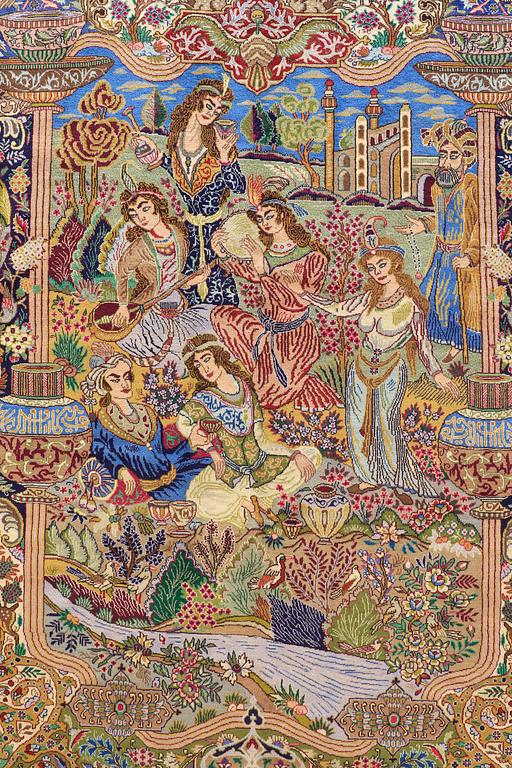 A CARPET, Figural Kashmar, ca 395 x 297 cm.