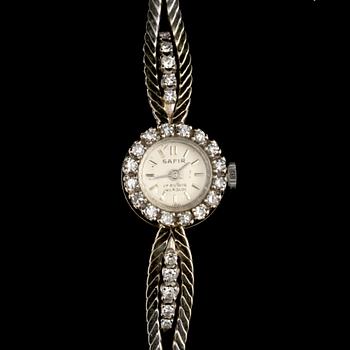 ARMBANDSUR, 18k vitguld med briljant och åttkantslipade diamanter, importstämplad. Vikt 22 g.