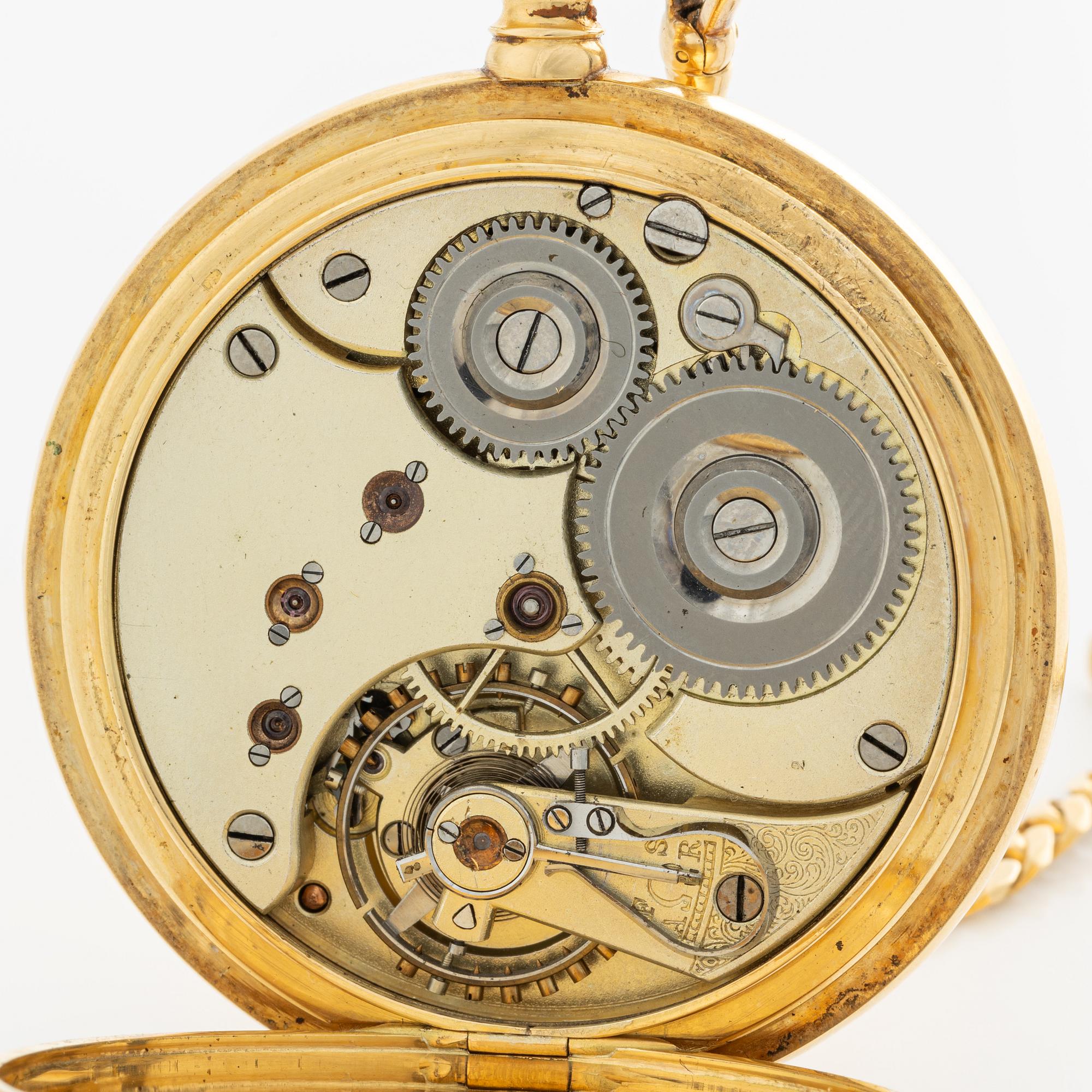 Omega, fickur, 18K guld, kedja i 18K guld, 51 mm.