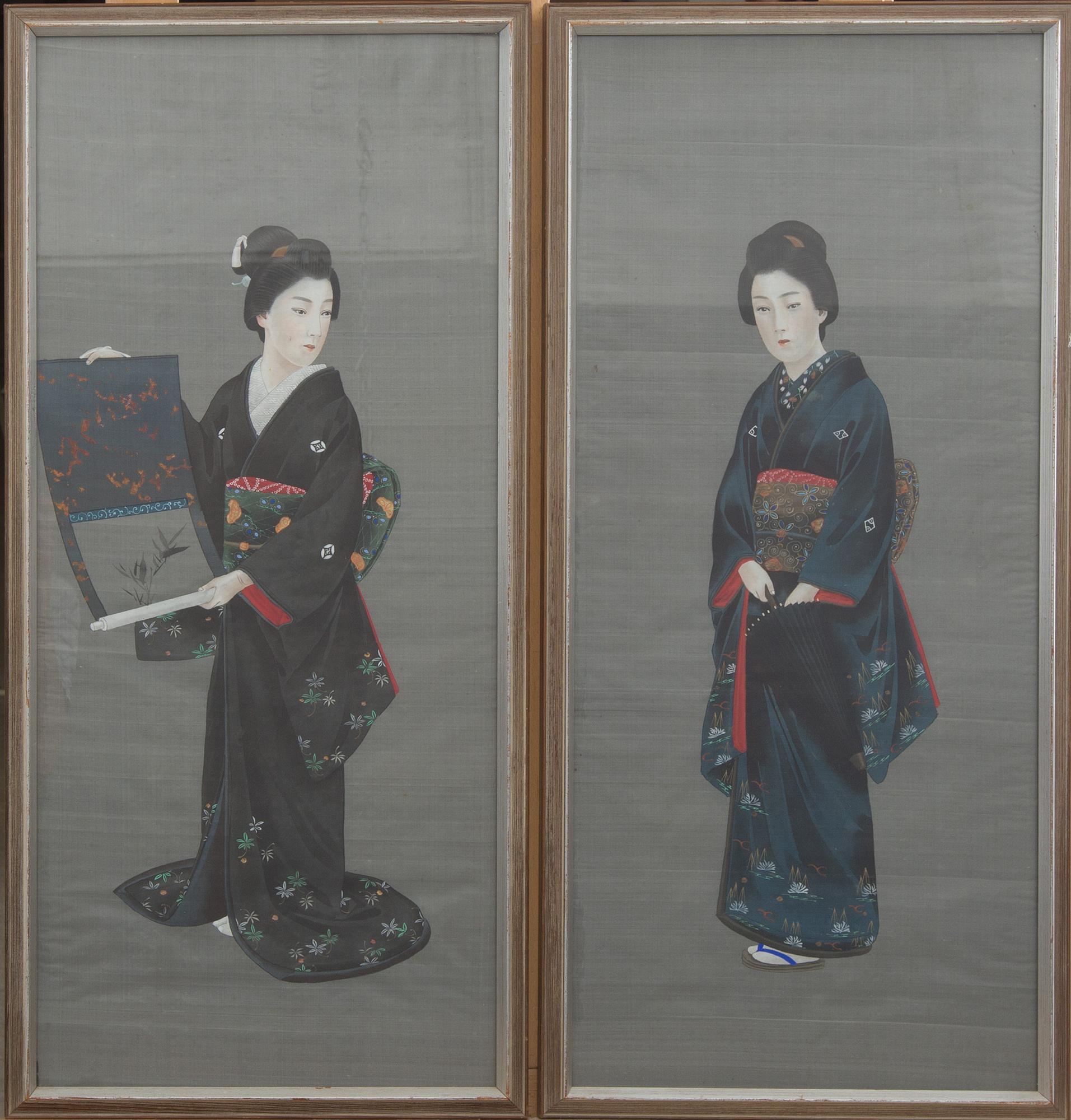 OKÄND KONSTNÄR, ett par, Japan 1900-tal, sidenmålning.