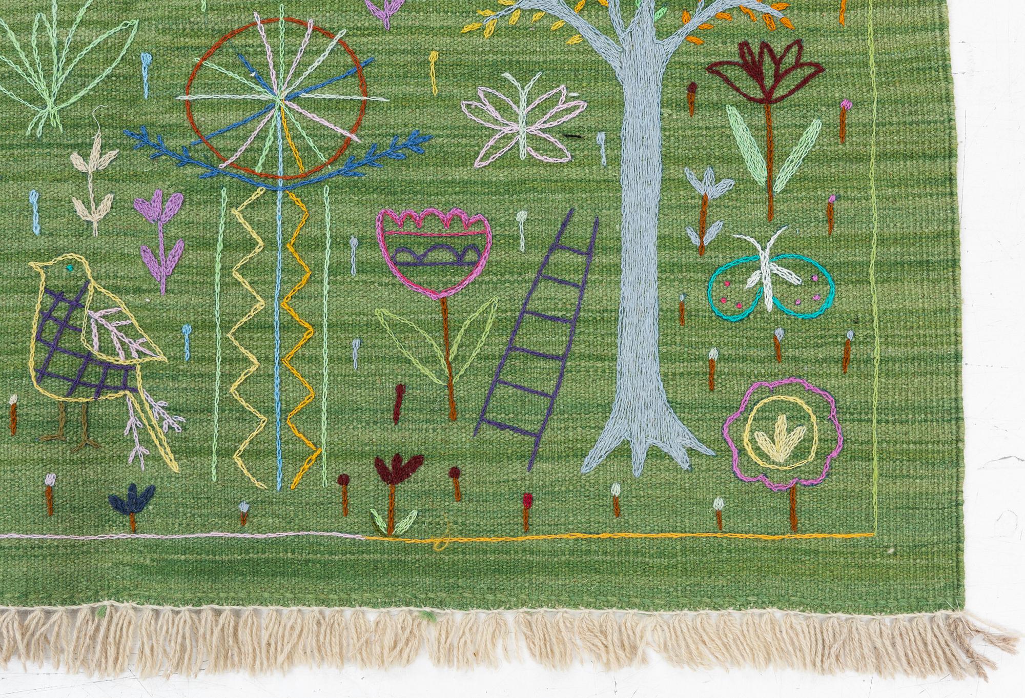 Matta, handbroderad Kelim, ca 180 x 123 cm.