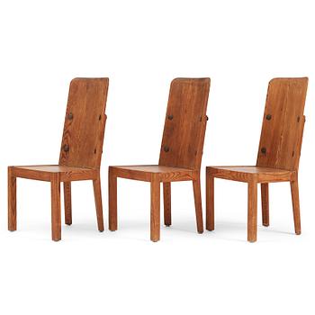 375. Axel Einar Hjorth, a set of 3 stained pine 'Lovö' chairs, Nordiska Kompaniet, Sweden 1930s.