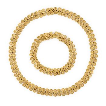 507A. Collier och armband, Carlman, 18K guld.