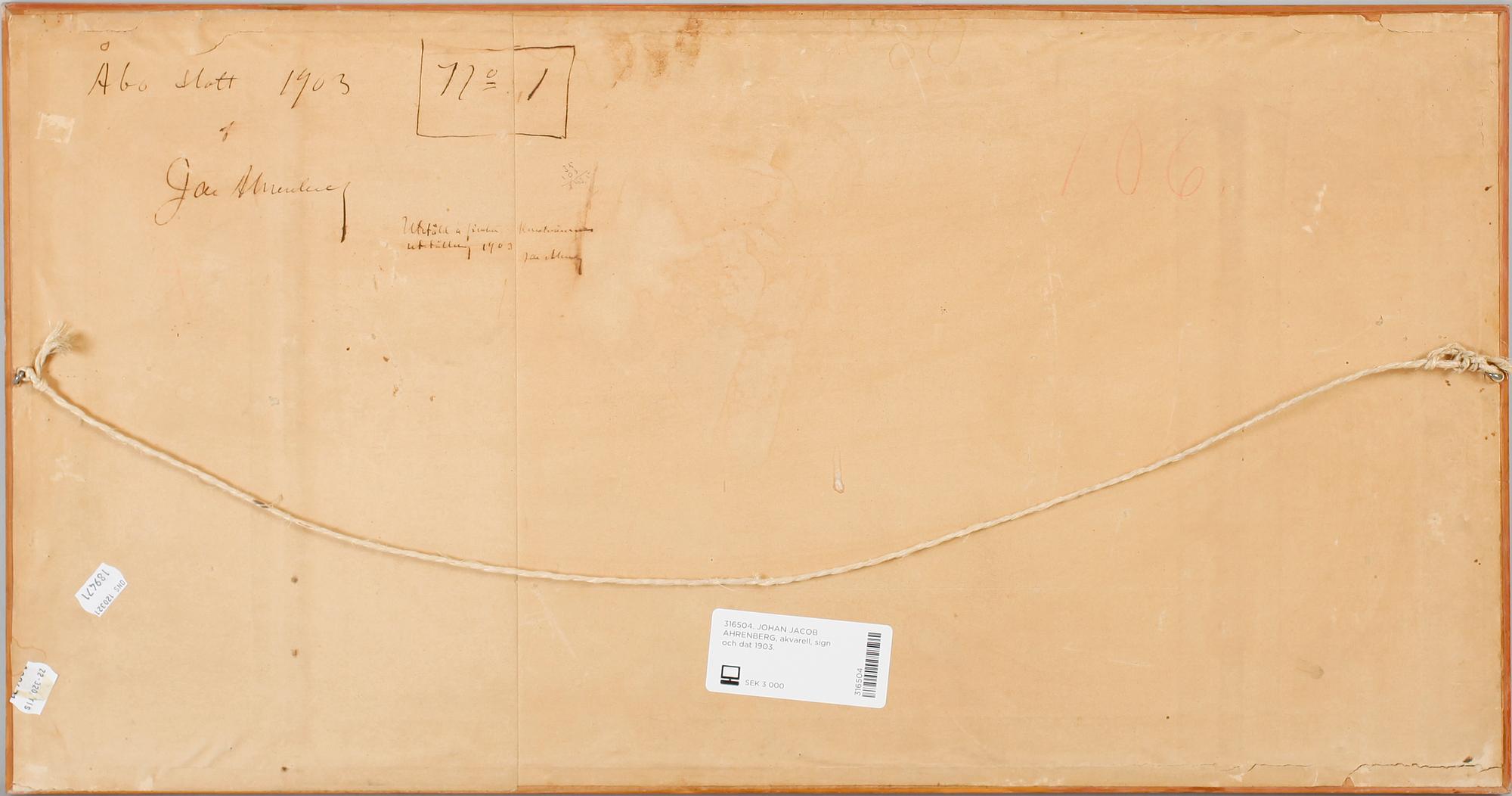 JOHAN JACOB AHRENBERG, akvarell, sign och dat 1903.