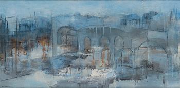 Heli Huotala, blandteknik på pannå, signerad.