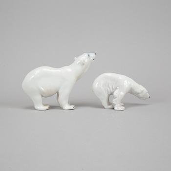 Royal Copenhagen, three porcelain polar bears, 238, 321 and 417, Denmark.