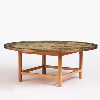 Josef Frank, a mahogany base table, map on the top, Svenskt Tenn, Sweden, model U601 (the top) & U491, 1960s-1970s.