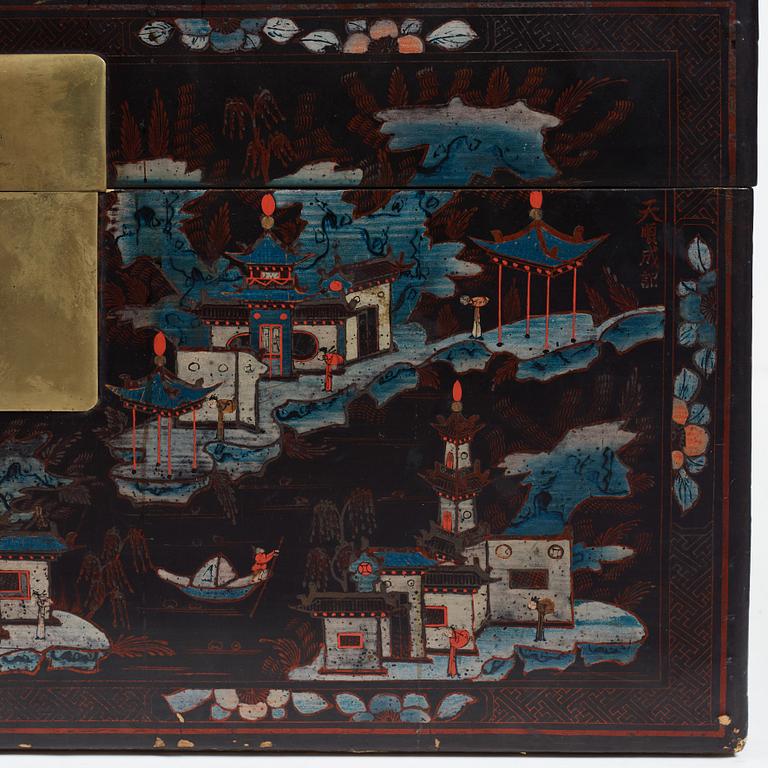 Two Chinese lacquered chests, Qing dynasty, 19th Century.