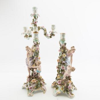 Candelabra feet a pair and candle holder Rococo style Germany mid-20th century porcelain.